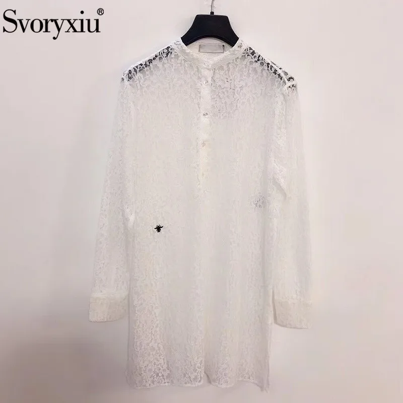 

Svoryxiu Early Autumn Designer White Lace Dress Women's High End Silk Lining Long Sleeve Dress Vestdios
