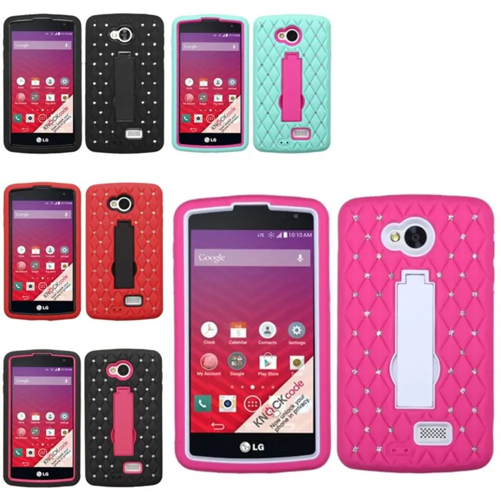 For LG Optimus F60 Symbiosis Stand Diamond Bling Hybrid Hard Soft Case Cover |