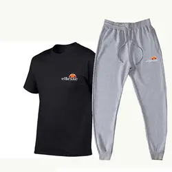 Летние Для мужчин наборы футболки + Штаны комплекты из двух предметов Cotton100 % принтом спортивный костюм мужской футболки спортивная Фитнес