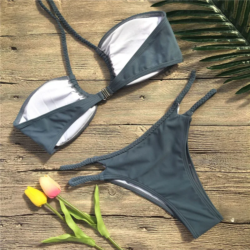 Brand New Bikini 2018 Sexy Criss Cross Hollow Halter Bandage Swimsuit Women (7)