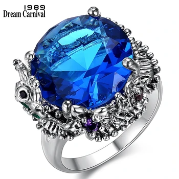 

DreamCarnival 1989 New Big Blue Cubic Zirconia Ring for Wedding Anti Rhodium Color Royal Crown Look Women Party Jewels WA11544