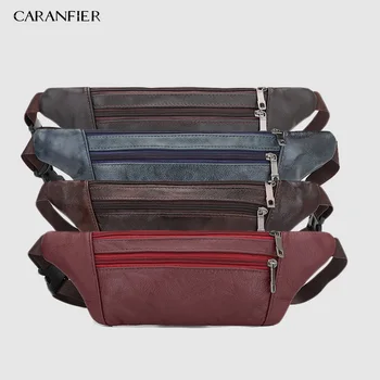 

CARANFIER Mens Waist Bags Leather Man Chest Bag Fashion Crossbody Shoulder Bags Male Leisure Travel Waist Pack Unisex Fanny