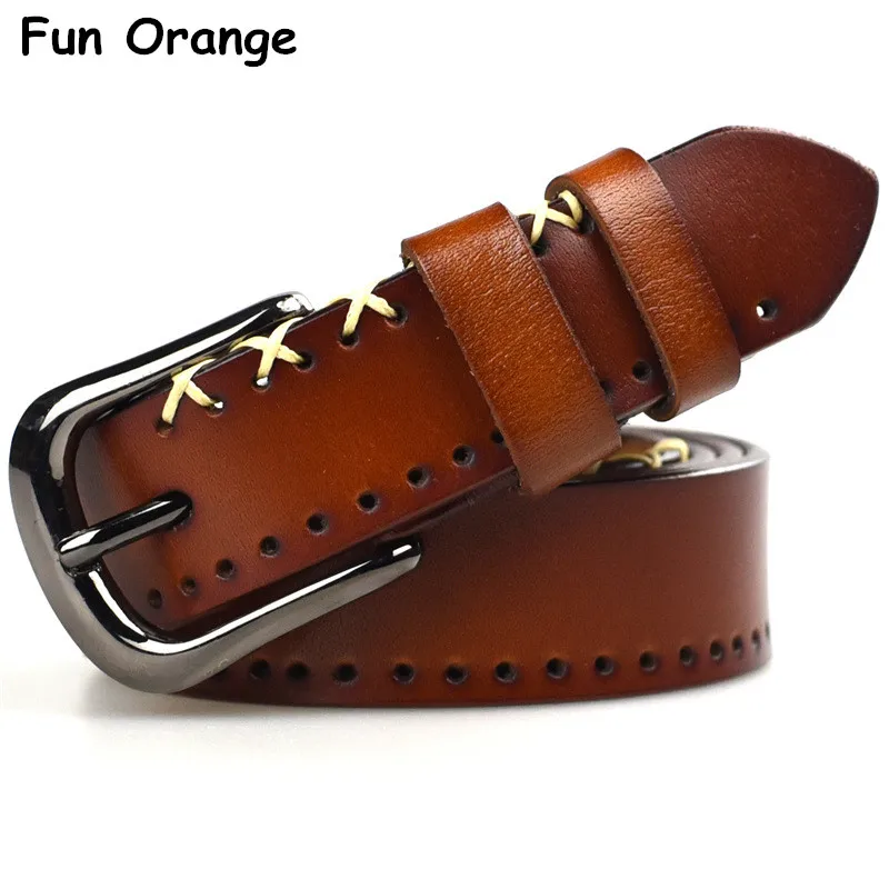 Fun Orange 2017 100 Real Cowhide Leather Women Belt for Jeans Female Belt Strap Vintage Candy