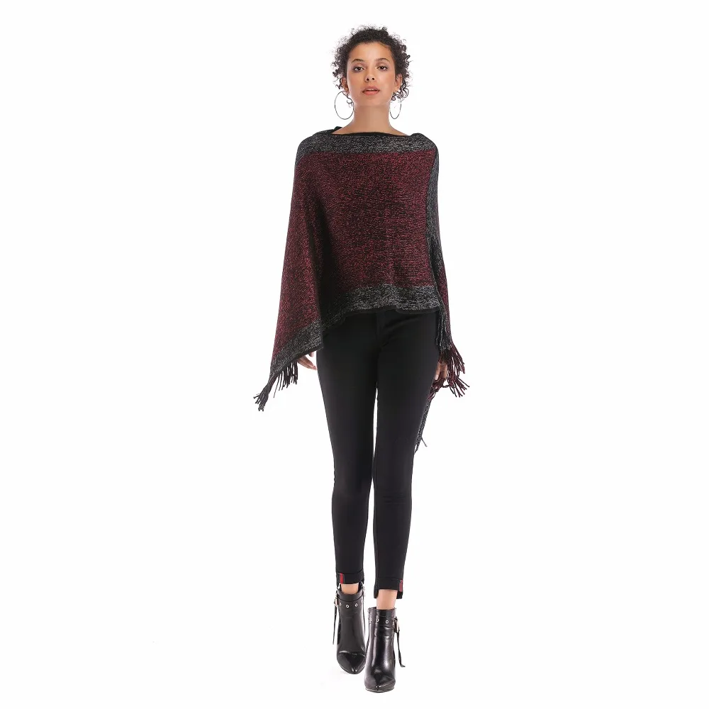 PGSD Autumn Winter simple Fashion Women Clothes Spliced Slash neck Fringed Cape shawl Bat sleeve knitted Loose Pullover female PGSD Autumn Winter simple Fashion Women Clothes Spliced Slash neck Fringed Cape shawl Bat sleeve knitted Loose Pullover female