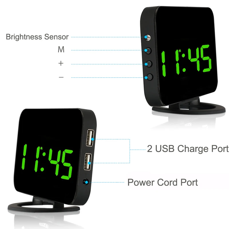 EAAGD электронный светодиодный Будильник для украшения рабочего стола с двойным usb-портом для телефона, автоматическая регулировка яркости