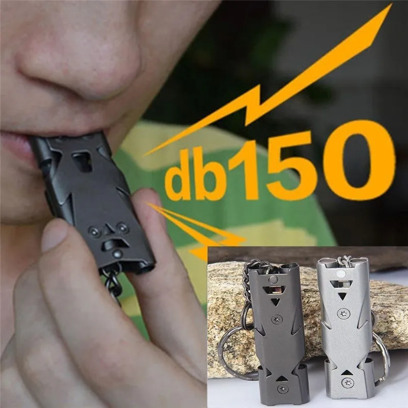 

Outdoor Survival Whistle Stainless Steel Outdoor Emergency Whistle Keychain Double Pipe High Decibel Whistle Multi EDC Gear Tool