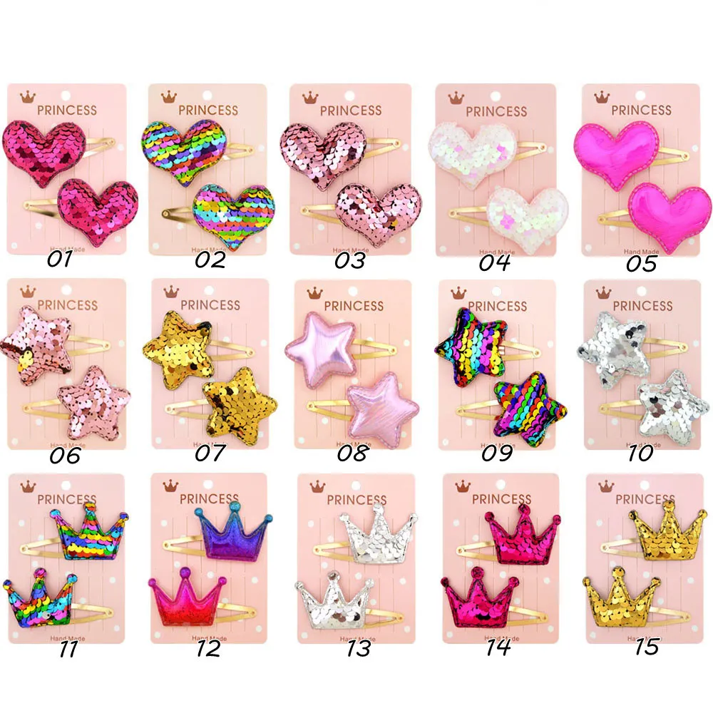 

15 Colors Baby Girl Hairpin Shiny Crown Pentagram Heart Shape Princess Hair Clip Little Star Cute Headwear Accessories Wholesale