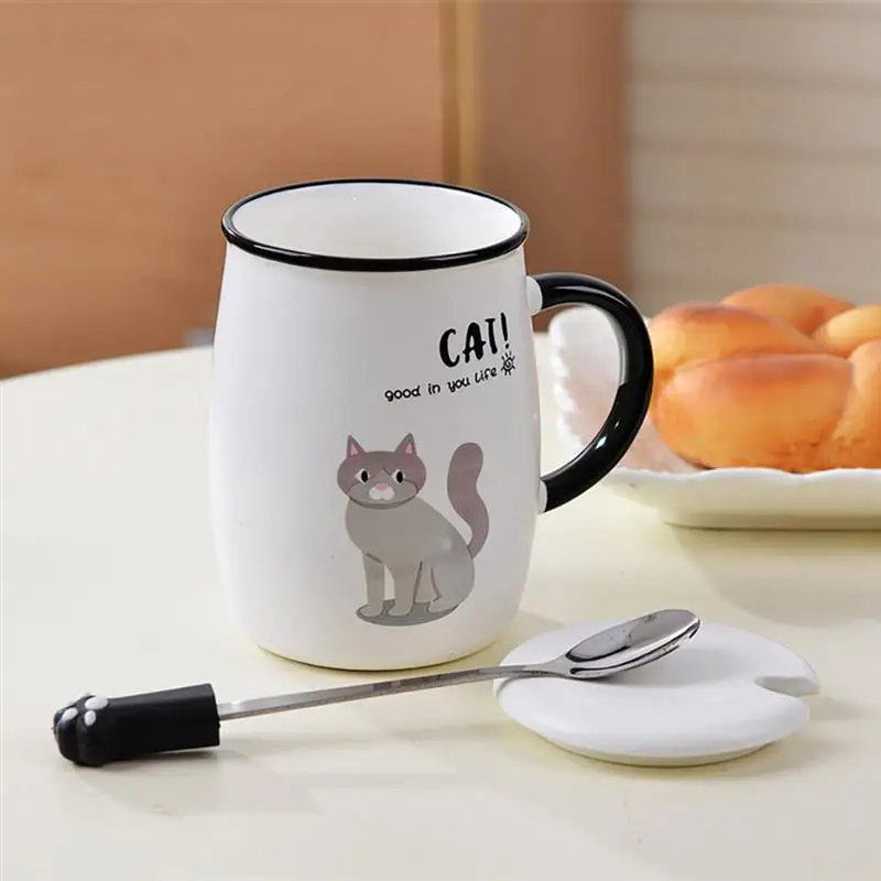 Креативная кружка с рисунком кота, кофе, молока, чая, чашка для воды, посуда для напитков, керамика, случайный узор, сок, кофейная чашка с ложкой и крышкой