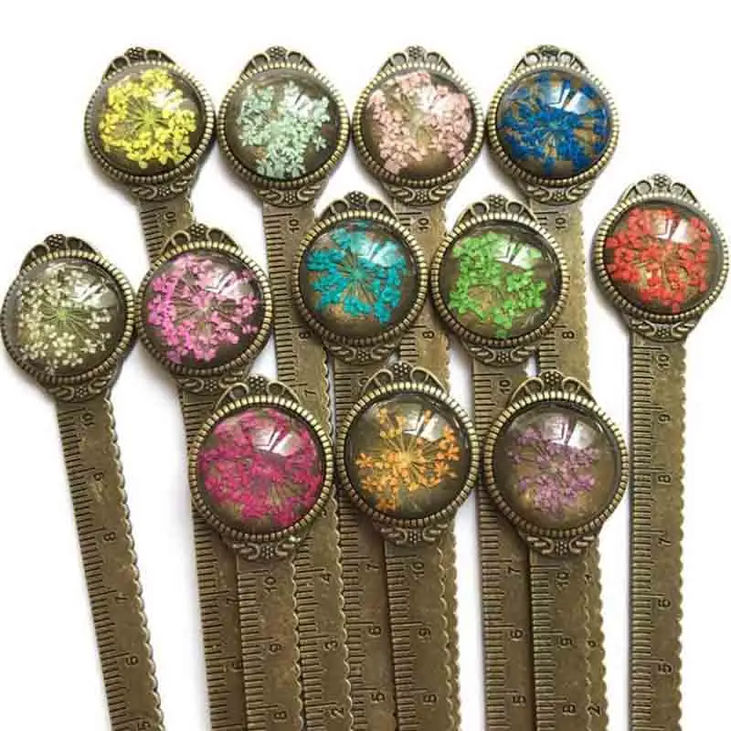 

1 Pcs Creative Retro Metal Bookmark Ruler Colorful Flower Bookmarks with Glass Gems As Book Page Marker School Supplies