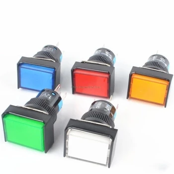 

5Pcs DC 12V 16mm Push Button Self-Lock Latching Switch Rectangle LED Light DC24V AC110V AC220V