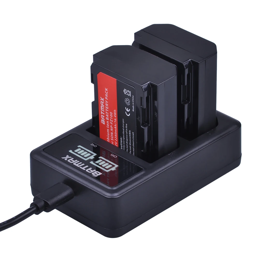Kaufen 2Pc 2280mAh NP FZ100 NPFZ100 NP FZ100 Batterie + LED Dual USB Ladegerät für Sony NP FZ100, BC QZ1, sony a9, a7R III, a7 III, ILCE 9