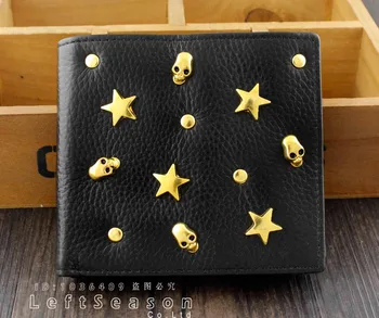

Mens Womens High Quality Punk Fashion Skull Star Real Leather Wallet