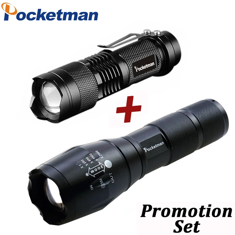 blacklight torch Drop Shipper Promotion Set! LED Flashlight T6 Tactical Flash Light + Q5 Mini Torch Lanterna Zoomable Waterproof Flashlight Bike emergency flashlights