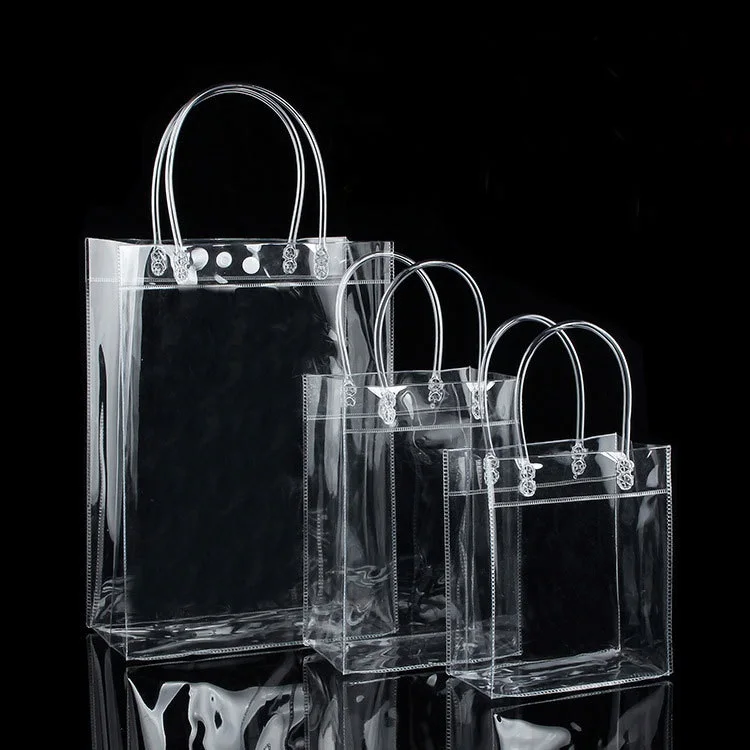 200pcs 8 size transparent soft PVC gift tote packaging bags with hand loop, clear plastic ...