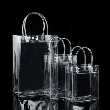 

200pcs 8 size transparent soft PVC gift tote packaging bags with hand loop, clear plastic handbag wen6173