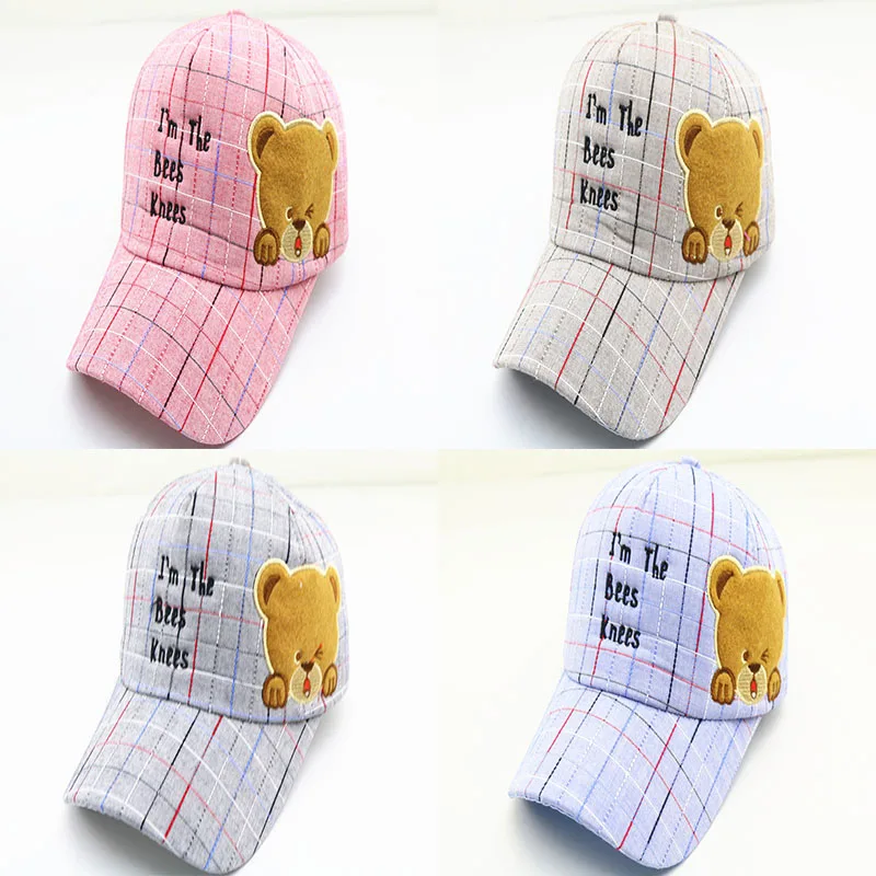 

Fashion Cartoon Baseball Caps Cute Style Plaid Bear Spring Outdoor Baseball Cap For Children Boys Kids Girls Comfortable Hats