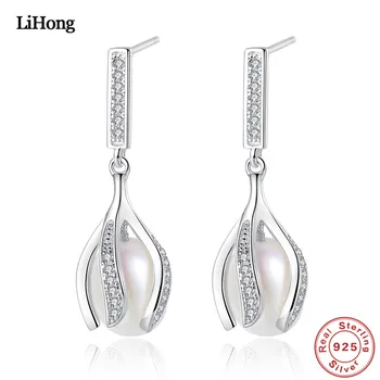 

Earrings100%925 Sterling Silver Earrings AAA Zircon Buds Fashion pearl Earrings Women Jewelry Gift