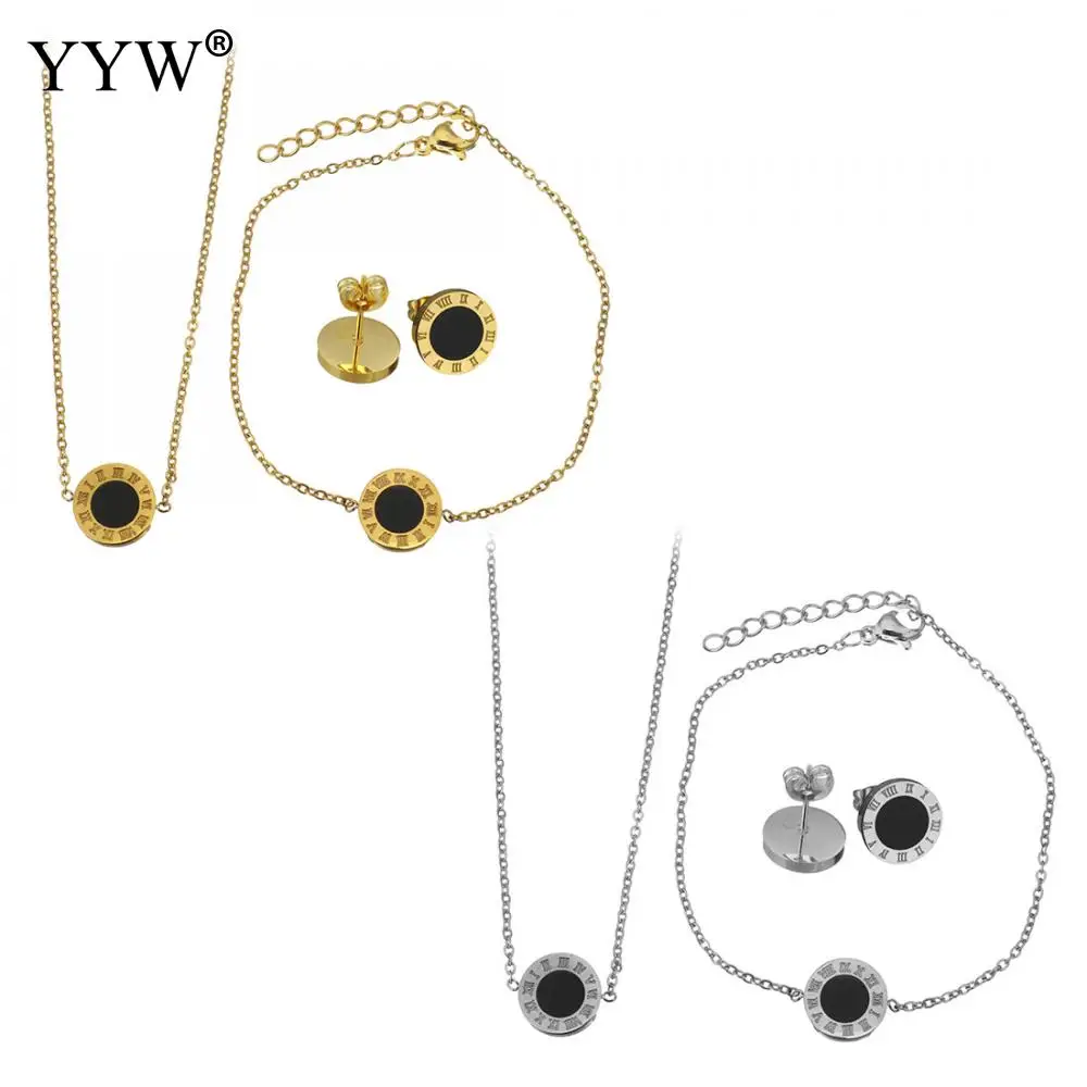 

Stainless Steel Sets For Women Clover Shape Necklace Bracelets Earrings For Women Roman Letter Engagement Jewelry