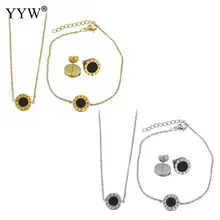 Stainless Steel Sets For Women Clover Shape Necklace Bracelets Earrings For Women Roman Letter Engagement Jewelry цена Stainless Steel Sets For Women Clover Shape Necklace Bracelets Earrings For Women Roman Letter Engagement Jewelry цены онлайн