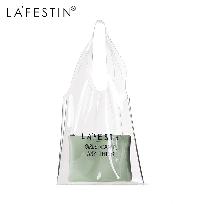 

LAFESTIN 2018 Brand Tote Bag Letter Transparent PVC Clutch Purse Handbag Female Luxury Designer Bags