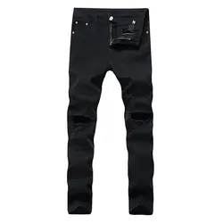 Высококачественные хлопковые джинсы для мужчин, модные новые дизайнерские штаны, рваные тонкие джинсовые прямые байкерские узкие джинсы