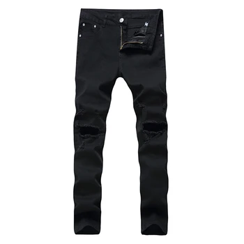 

High Quality Cotton Jean for men Fashion New designer pants destroyed slim denim straight biker skinny Jean Cool Guy Big size