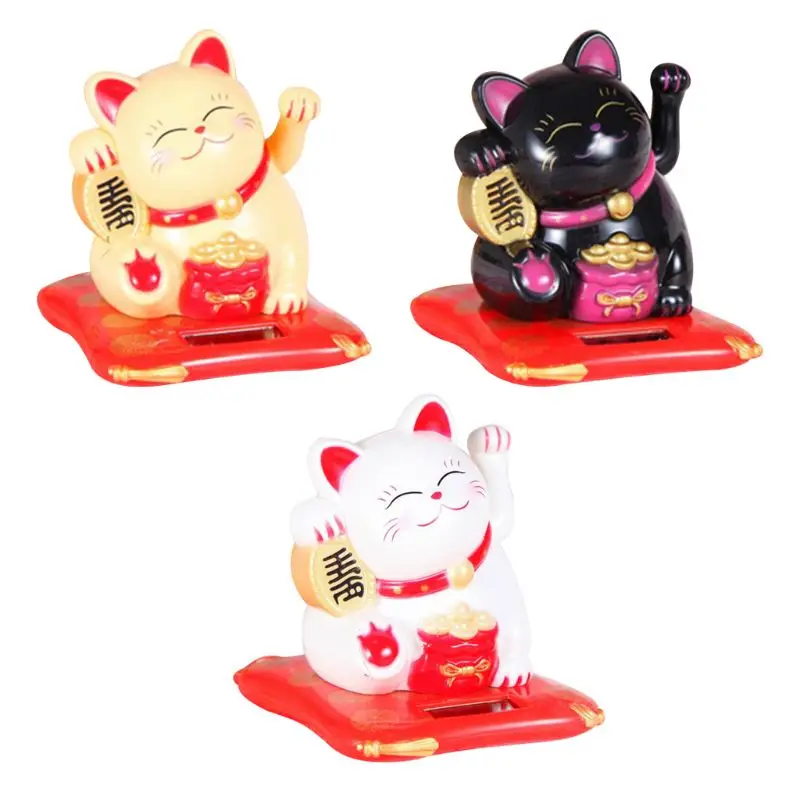 

Black/White Solar Powered Maneki Neko Welcoming Fortune Cat Lucky For Home Car Hotel Restaurant Decor Craft