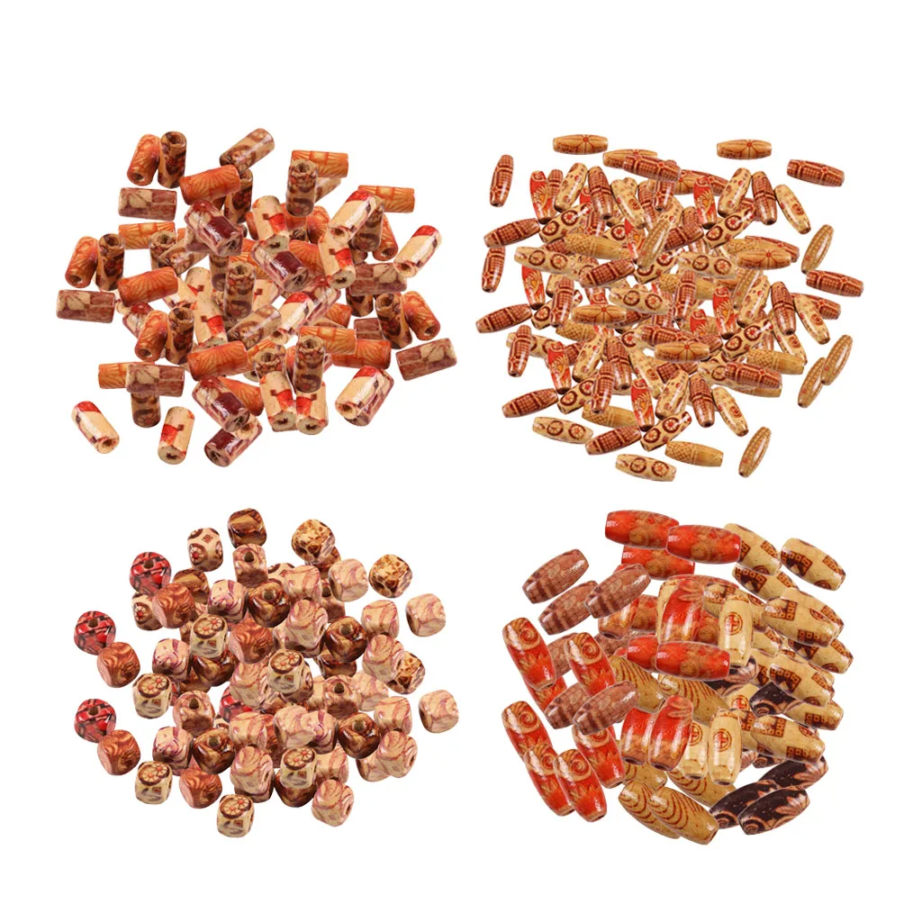 

100pcs Ethnic Printed Wooden Beads Big Hole Wood Beads Fit Charm Bracelet DIY For Jewelry Making Necklace Bracelet Macrame Craft