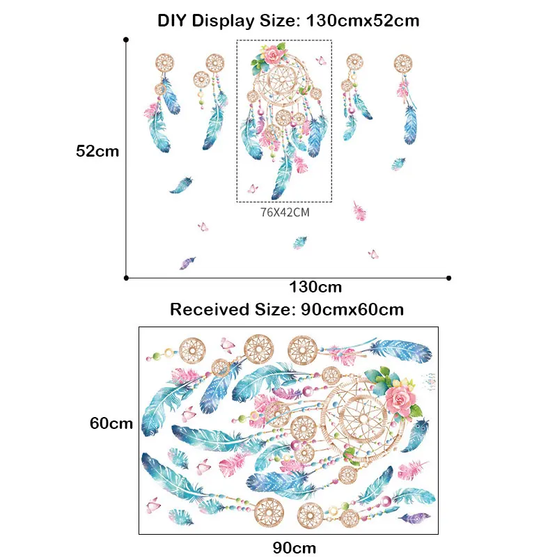Красочная наклейка на стену с перьями, ловля снов, Ловушка снов, художественный дизайн, наклейка для украшения дома, гостиной, детской комнаты, наклейки на дверь