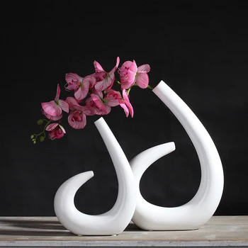

white abstract art curve vase home decor crafts ceramic figurines modern porcelain room decorations Dried flower container