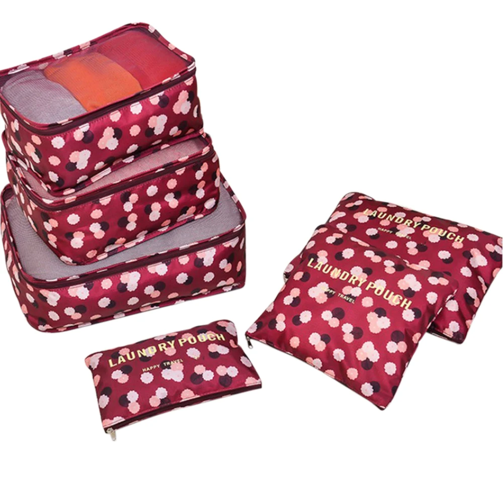 6 шт. портативная дорожная сумка для хранения набор пакетов многофункциональная одежда сортировочные пакеты кубики водонепроницаемый органайзер для багажа - Цвет: Бургундия