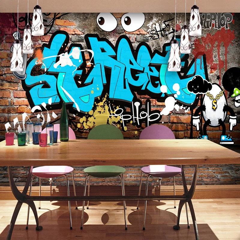 3D стерео уличные граффити кирпичные обои дети мультфильм детская спальня KTV бар ресторан кафе фон Настенная роспись домашний декор