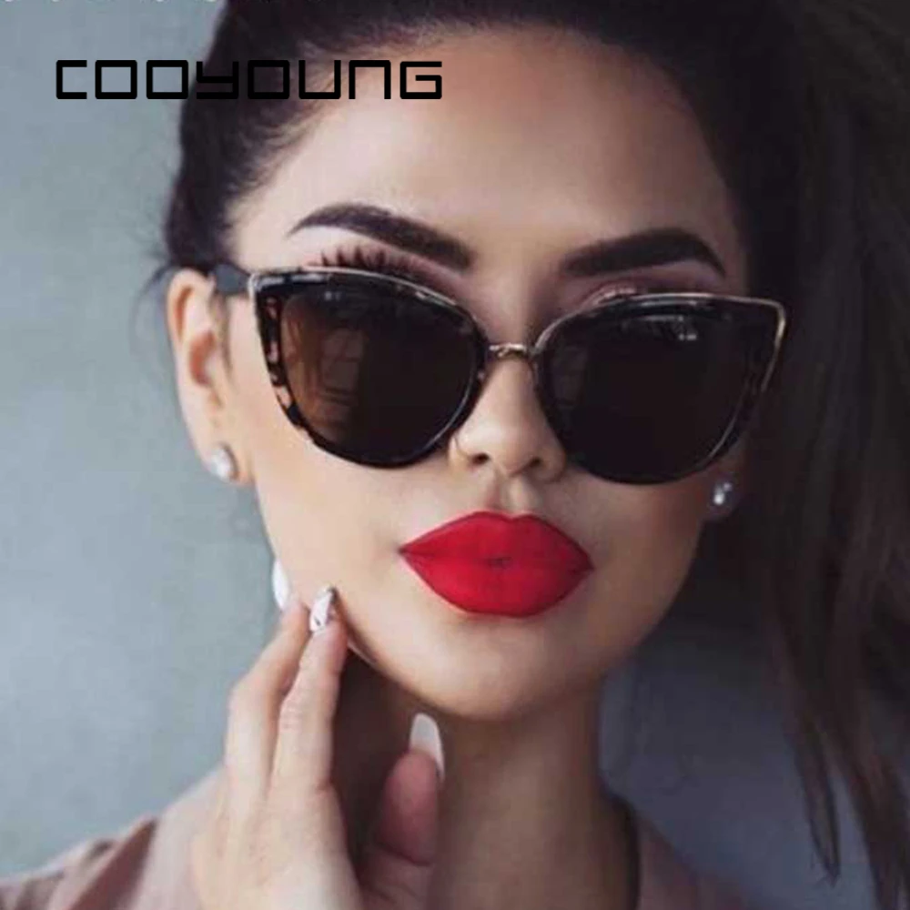 COOYOUNG Fashion Women Cat Eye Sunglasses Brand Designer Retro Metal  Coating Mirror Sun Glasses Goggle UV400 Eyewear