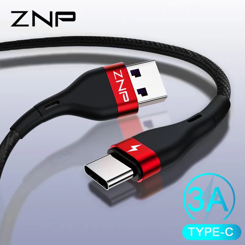 ZNP USB نوع C كابل ل Xiaomi Redmi ملاحظة 7 mi9 USB C كابل لسامسونج S10 سريع شحن سلك USB-C كابل شاحن الهاتف المحمول