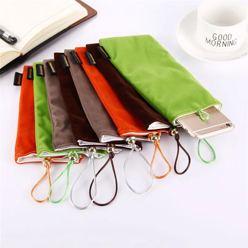 

HAWEEL Universal Phone Pouch Bag Soft Flannel Pouch Case Pearl Button for iPhone for Samsung PowerBank MobilePhone up to 5.5inch