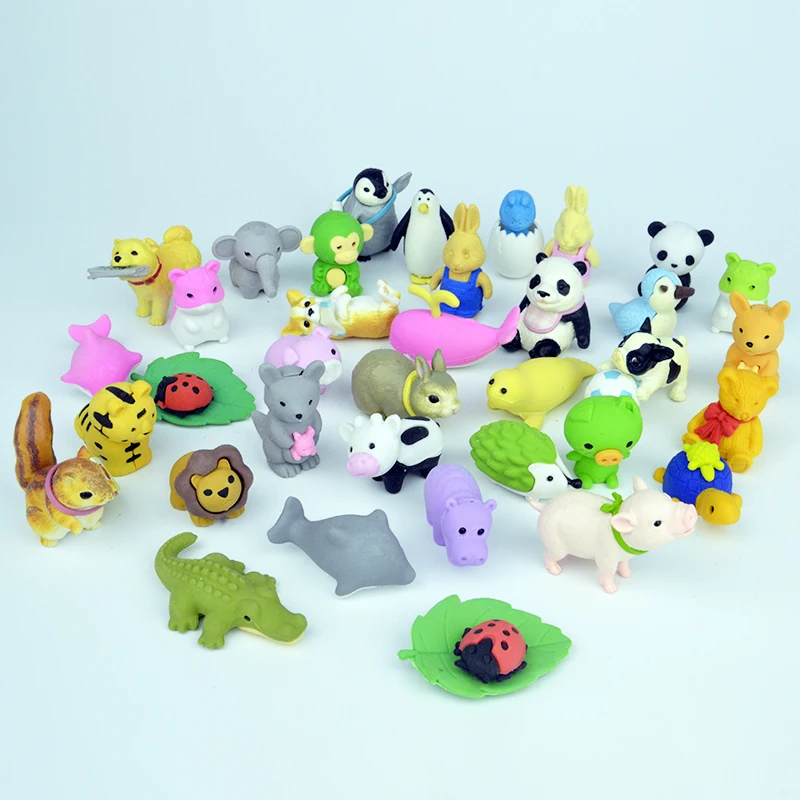 

Japanese 25 types funny cute wild zoo ocean jungle animals pets kitty puppies cats whale dolphin dinosaur pony insect Erasers