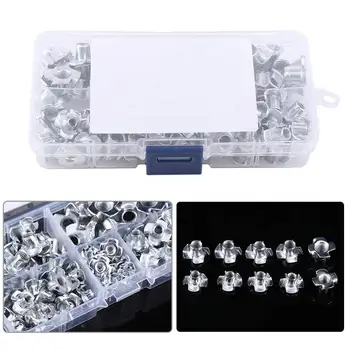 

90pcs Four Pronged T Nuts M3/M4/M5/M6/M8 Blind Inserts Nut plastic box packed Silver made of high quality Carbon steel galvanize