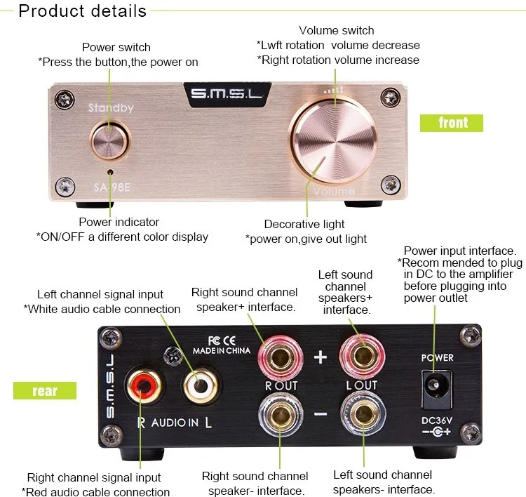 SMSL SA-98E аудио усилитель 2,1 класса d усилители TDA7498E hifi мини усилители мощности amplificador аудио