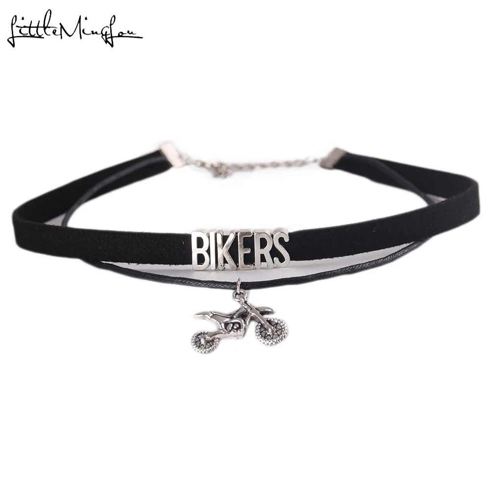 

Little Minglou fashion BIKERS Choker Necklace Motorcycle Charm Pendant handmade Collar Jewelry choker for women Collares Mujer