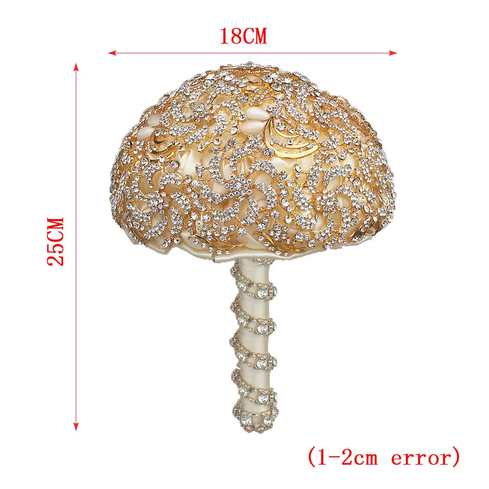 Ручной работы диаметр 18 см свадебные букеты роскошный золотой кристалл брошь аксессуары лента атласная роза свадебный цветок свадебный букет
