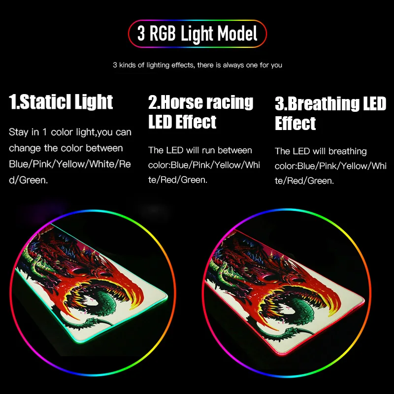 Большой RGB игровой коврик для мыши на заказ XL CS GO геймер LED освещение Hyper Beast