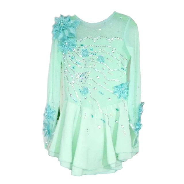 Best price at $108 Cheap Customized Costume Ice Figure Skating Dress Rhythmic Gymnastics Blue Adult Child Girl Show Skirt Performance Rhinestone Long