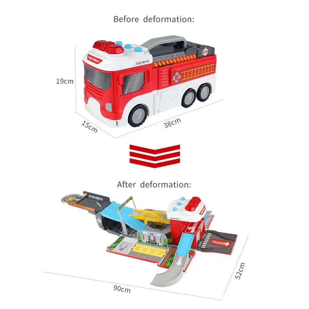 

Children Simulation Fire Truck Sound and Light Deformation Car Track/Parking Fire Mobile Headquarters for Kids