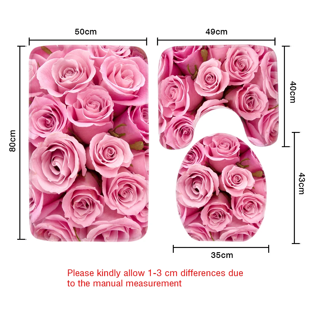 3 шт набор ковриков для ванной комнаты с розовыми розами, коврик для ванной, Противоскользящий коврик для душа и коврик для туалета, Товары для ванной