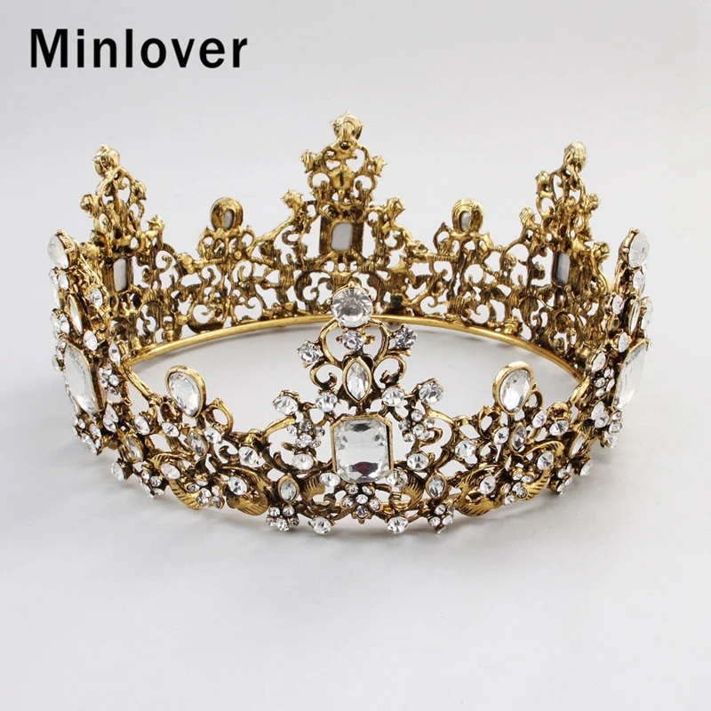 

Minlover Vintage Baroque Big Crystal Wedding Tiaras Crowns for Women Round Princess Pageant Crown Bridal Hair Accessories HG189