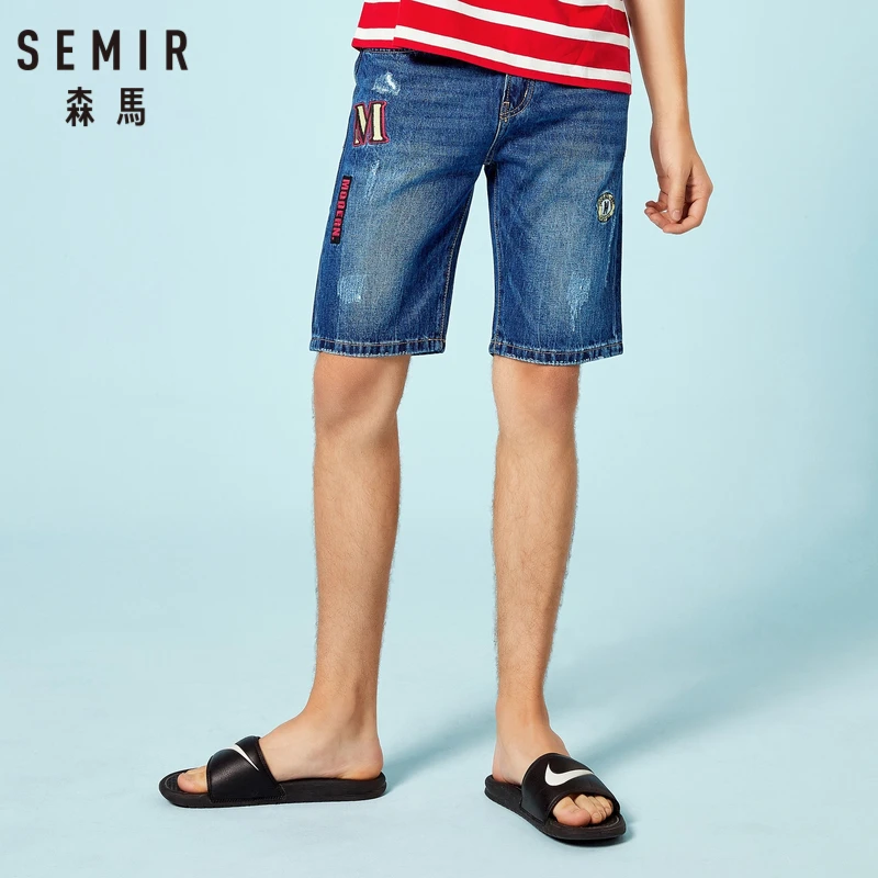 SEMIR мужские джинсовые шорты летнее платье отверстие брюки вышивка печать