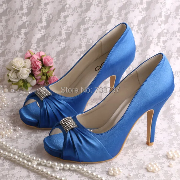Wedopus High Heels Peep Toe Wedding Shoes Bridal Satin Blue Small Platform Dropship