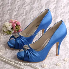 Wedopus Высокие Каблуки Peep Toe Свадебные Туфли Свадебные Атласная Синий Небольшая Платформа Челнока