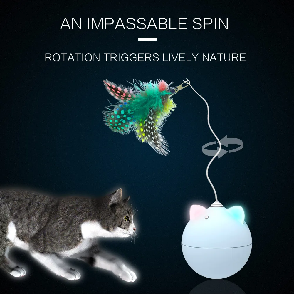 

Electric Cat Toy Self Rolling Ball Feather Toy Cat Playmate Stick Toys LXY9
