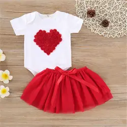 Комплект одежды из 2 предметов для новорожденных и маленьких девочек 0-24 месяцев, боди на День святого Валентина, юбка-пачка с цветочным
